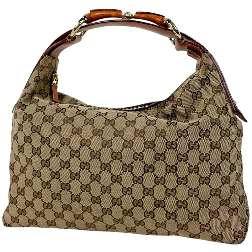 Gucci GG Horsebit shoulder bag Hobo handbag canvas brown